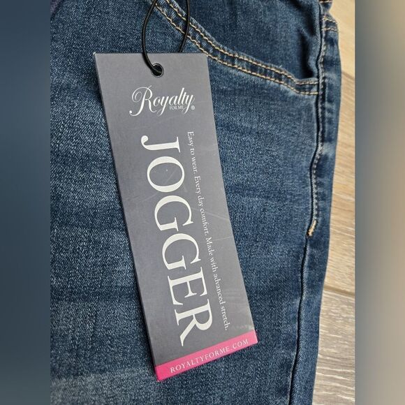 NWT Royalty Faux Jean Comfortable Jogger  elastic waist rough hem  small - Picture 6 of 10